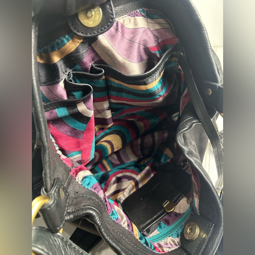 Allison Scott Y2K Black Leather Hobo Shoulder Bag Multi Pocket Gold Hardware - Picture 10 of 12
